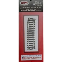 Atlas 834 HO Code 100 Nickel Silver 1/2-18" Radius Snap-Track